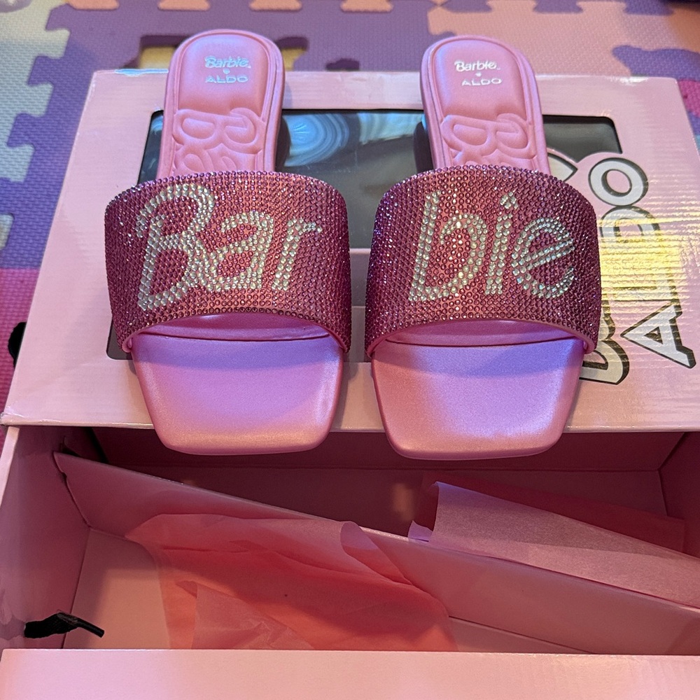 Aldo Barbie Pink Glitter Slide Sandals